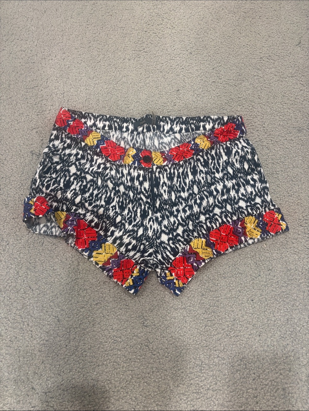 THML Black & White Patterned Bike Shorts with Red and Yellow Beaded Trim